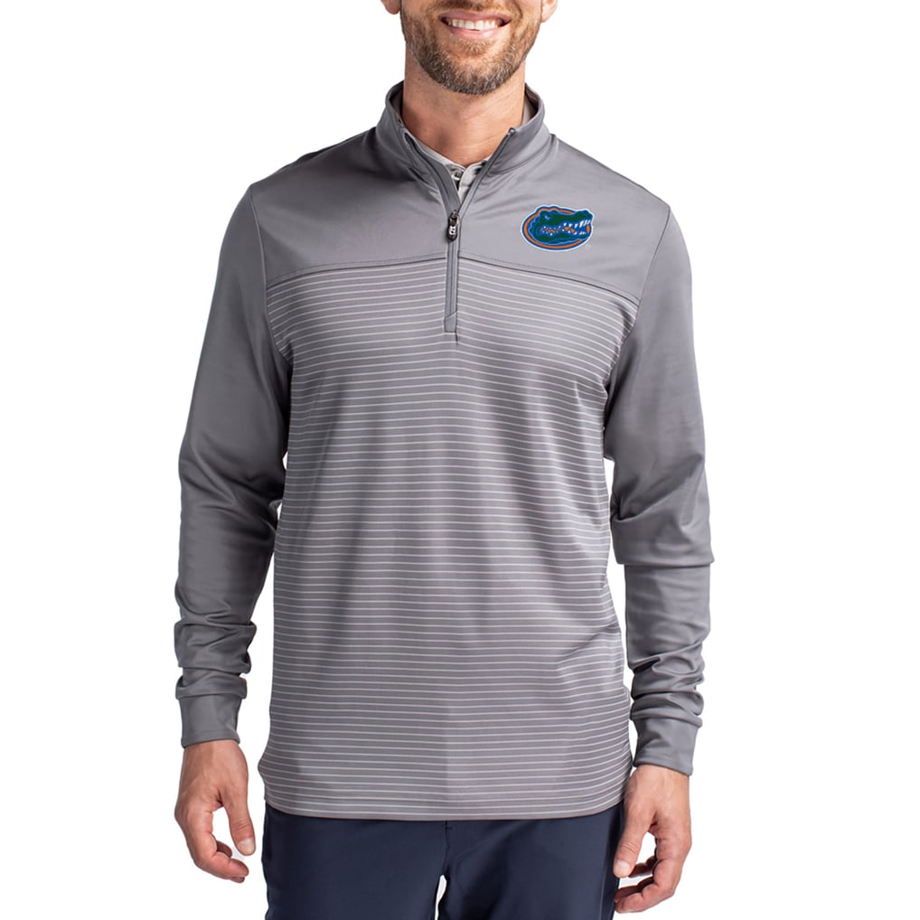  Florida Gators Cutter & Buck Traverse Stretch Eco Stripe DryTec Tri-Blend Quarter-Zip Pullover - Gray